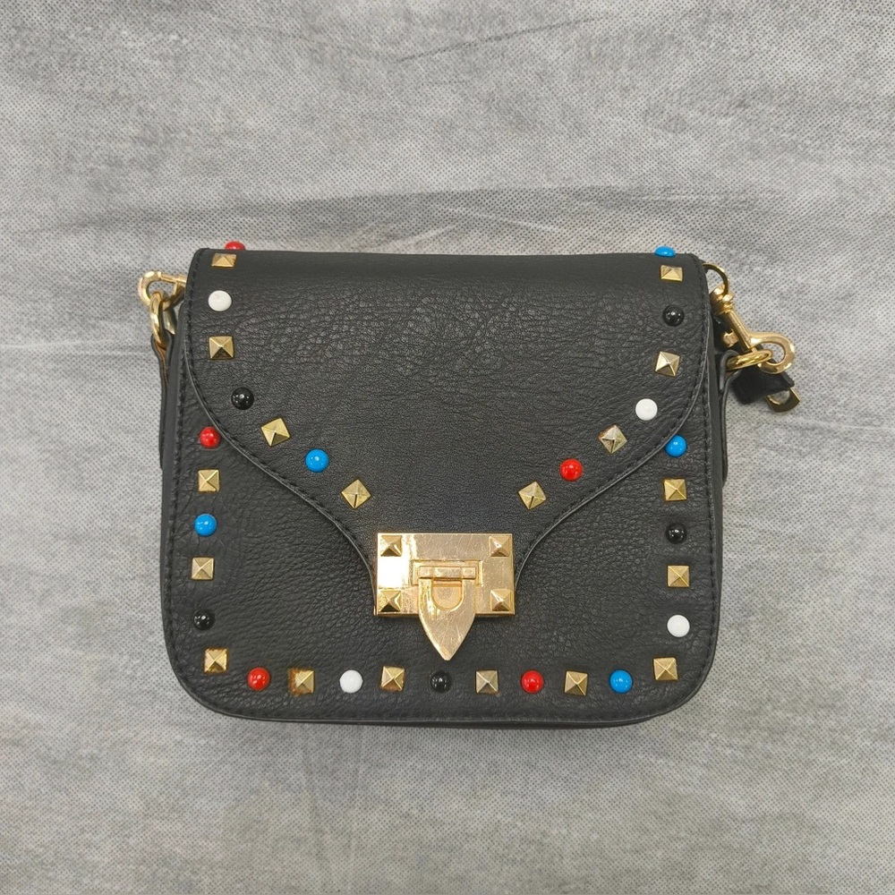 Studded Black Leather Crossbody Bag